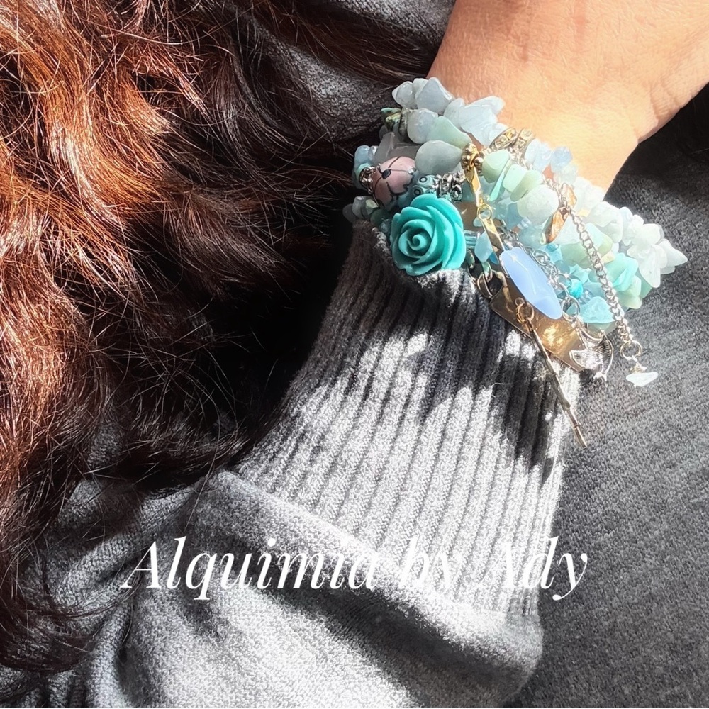 Alquimia Turquoise aquamarine and Silver Bracelet stack set - Picture 2 of 11